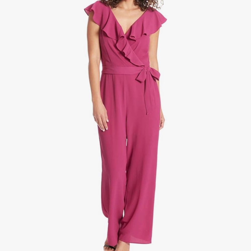 London Times Pink Ruffle Jumpsuit